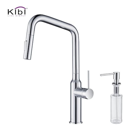 Kibi Macon Single Handle Pull Down Kitchen Sink Faucet with Soap Dispenser C-KKF2007CH-KSD100CH